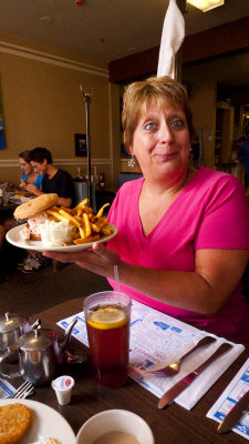 We're all surprised at the size of the lobster roll at Marriner's in Camden!