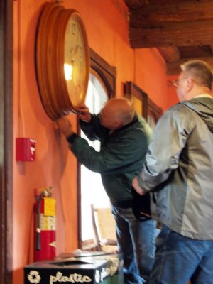 Then back at macDonald Lodge, they're fixing the clock.