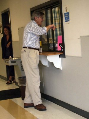 Saying, Good-bye, at the office.