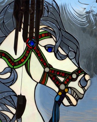 Stained glass horse in B'Bay Harbor Store.