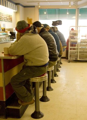 The soda fountain is crowded!
