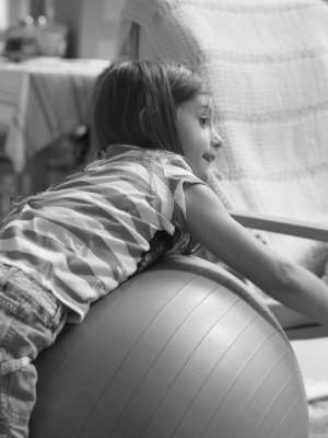 Lorelei and her exercise ball. 