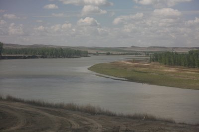 The Missouri River is large here.