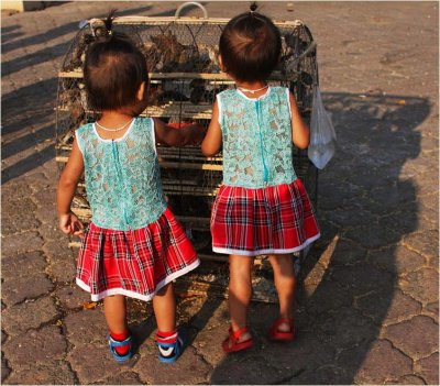  Little girls and caged sparrows-Sisowath Quay