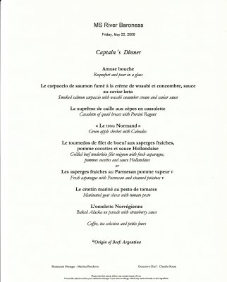 River Baroness - Menu