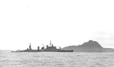 HMCS Uganda rounding Cape Horn under sail 1946