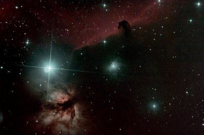 B33 dark nebula (Horsehead nebula) and NGC 2023 reflection nebula (Flame nebula)