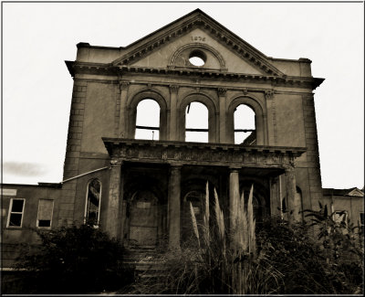 Burnt out Methodist Church in St.Helier