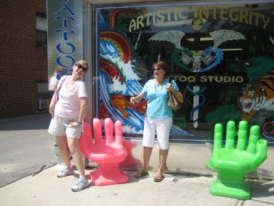 What unusual chairs! Margaret & Firne don't know how to use them!