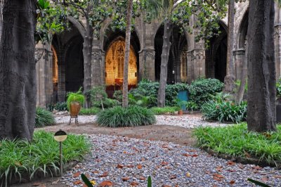 The cloister in the Cathedral of Barcelona (Gothic section)