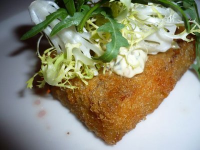 deep-fried terrine of veal sweebread and pigs trotter remoulade and red wine vinegar