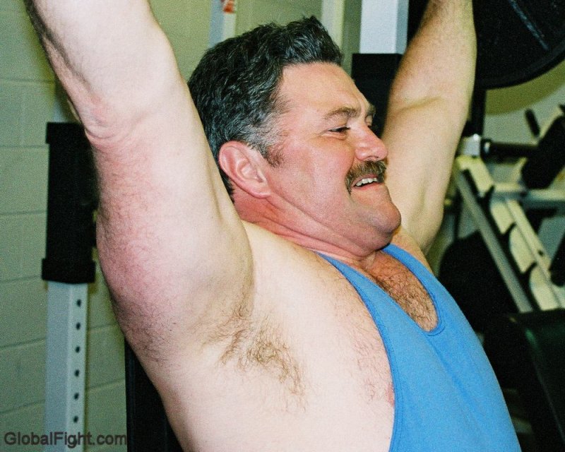 Big Arms Musclebear Moustache Daddy Firestation Workouts Man Lifting Weights biceps bench pressing