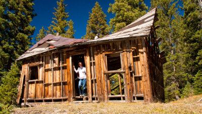 Paula Exploring Miner's Cabin At Alta Lakes