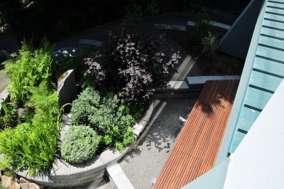 deck and stone walls