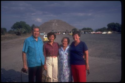 November 1982, Teotihuacan Pyramid of Moon. Gus, Christina, Evila, and Marji