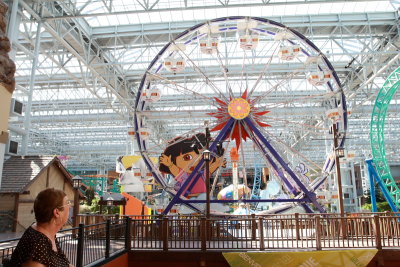 Patti looking at the Ferris Wheel inside the MOA
