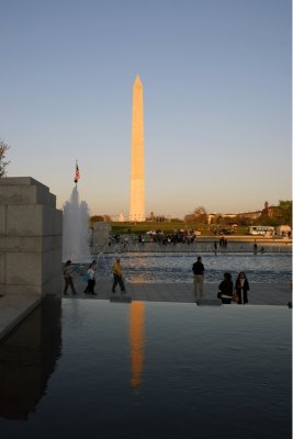 Washington Monument reflecting in WWII Memorial