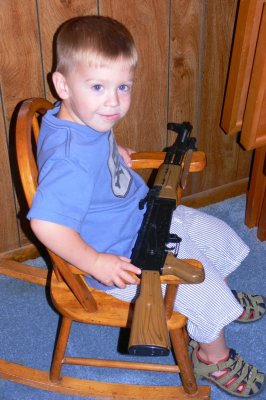 Gavin found an AK-47 (toy)