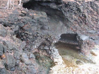 Tubes emptying into sea, lava bench failure exposed them?