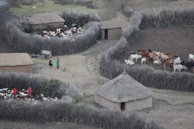 View of a Masai village from the Balloon