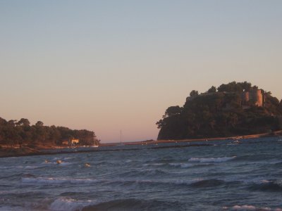 The castle of the French President seen from Toulon beach on the Mediterranean Sea