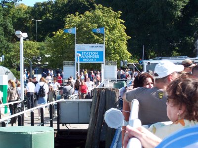 Sitting on the top deck of our cruise boat getting ready to shove off Wannsee Berlin GER