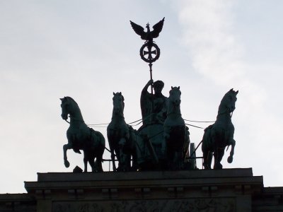 Brandenburg Gate Berlin GER (statute symbolizes the German Republic)