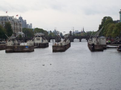 Amstel River locks flowing into the city and the North Sea Amsterdam NL