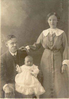 Oswald Henry McDonagh with daughter Eleanor Agnes Halsall and granddaughter Eleanor Jean Halsall b 30. 8.1914, my mother