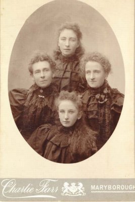 Left Katie McDonagh Smith with Ethel S, Agnes A B, Martha C E Bickley daughters of Annie and John