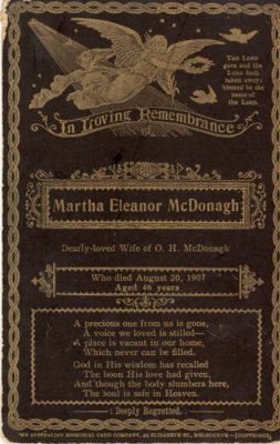 Memorial Card for Martha Eleanor Bull McDonagh