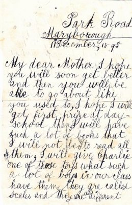 Letter from Ella (8yrs) to her mother in 1895 page 1