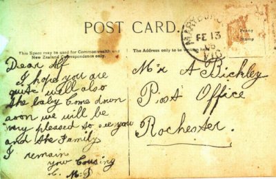 Back of postcard from Charles McDonagh to Alfred Bickley