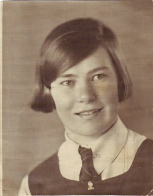 Jean Halsall in Melbourne Girls High (now MacRob High) uniform
