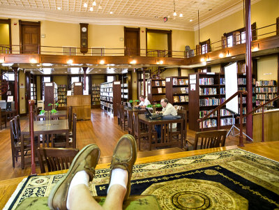 My feet in Adult Reading Room, Eugene Clark Libary, Lockhart, TX