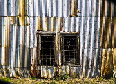 Tin wall and two barred windows