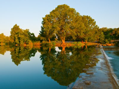 Dam and swimming area at sunrise #2