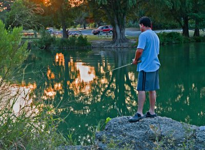 Fishing at sunset