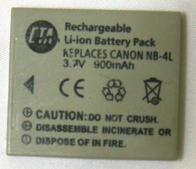 900mAh Canon NB-4L Replacement Battery (SD300 etc.)