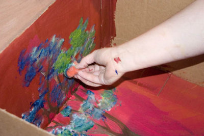 painting layout on cardboard for kids playroom