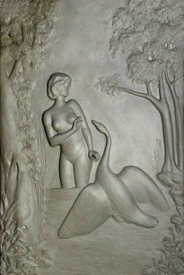 Leda and the Swan - relief made in clay and cast in bounded marble