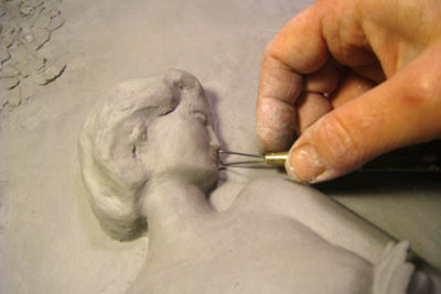 Leda and the Swan - relief made in clay and cast in bounded marble