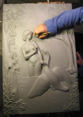 Leda and the Swan - relief made in clay and cast in bounded marble