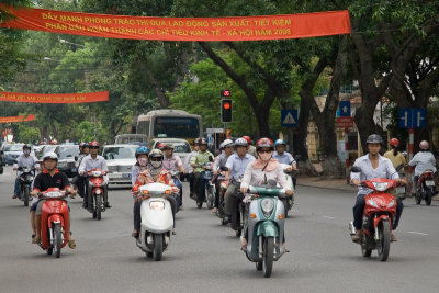 Motorcycles dominating the streets in Hanoi