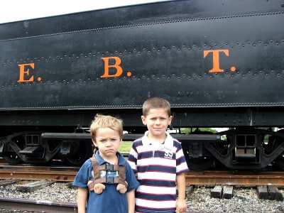 My 2 boys Camden and Cameron pose by the tender.