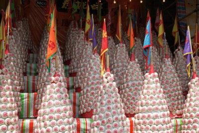 Bun towers with flags