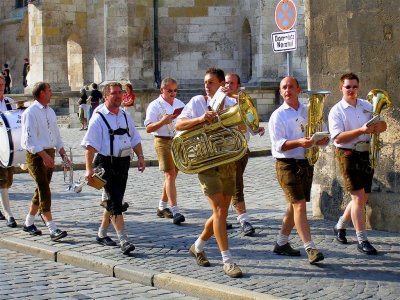 Musicians On Bridal Procession, Regensburg, Bayern