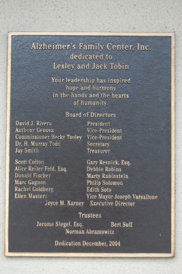 Alzheimer's Building Placque on building showing Gagnon as one of Directors to help fund building
