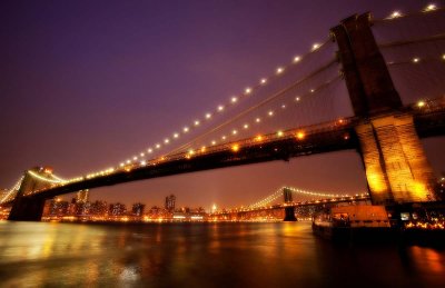 Brooklyn Bridge at night colour