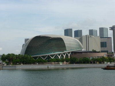 View of The Esplanade, the eye-catching multimillion-dollar performing arts center. It looks like a big beehive!
